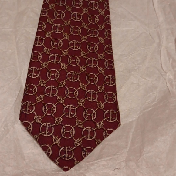 VINTAGE HERMES BURGUNDY & GREY SILK TIE